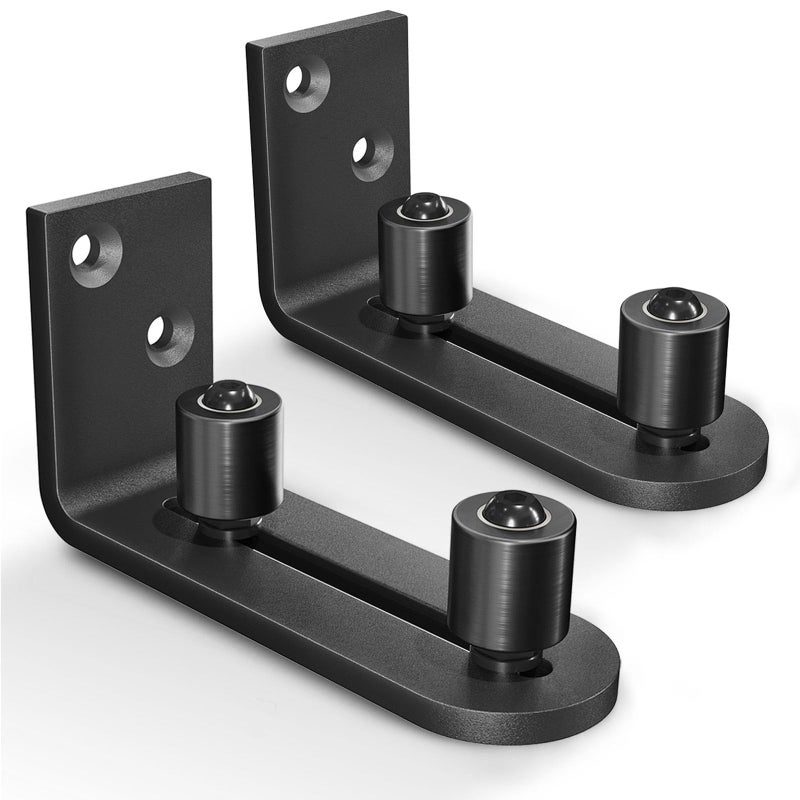 EaseLife 2 Pack Barn Door Floor Guide 2 Assemble Setup Options Wall Mount System Adjustable Ball Bearings Stay Roller Flush Flat Bottom Design Black - Image 1